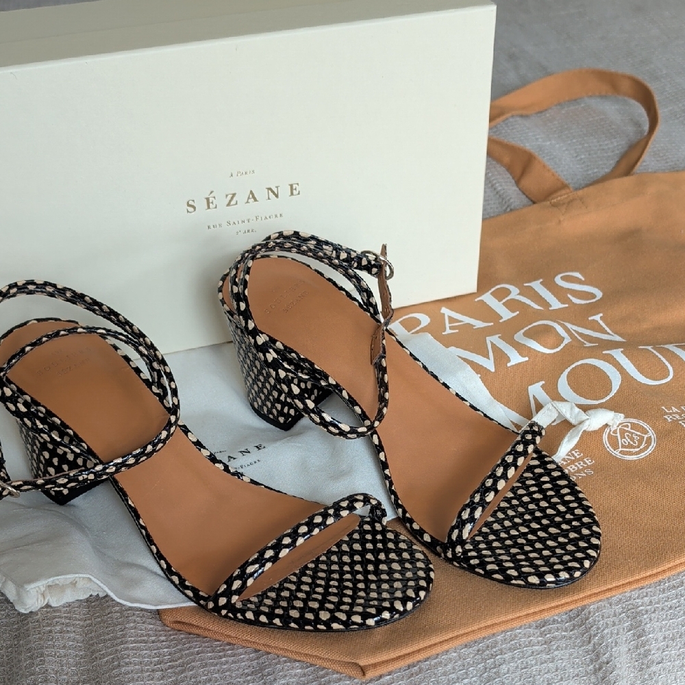 NIB Sezane Black and Cream Block Heels